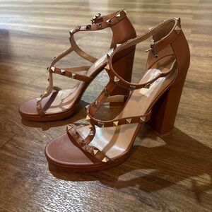 Mario Valentino Brown Studded Heels